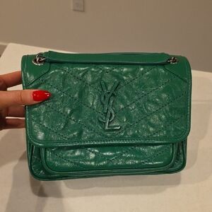 Yves Saint Laurent Green Baby NIKI Crinkle Leather Bag